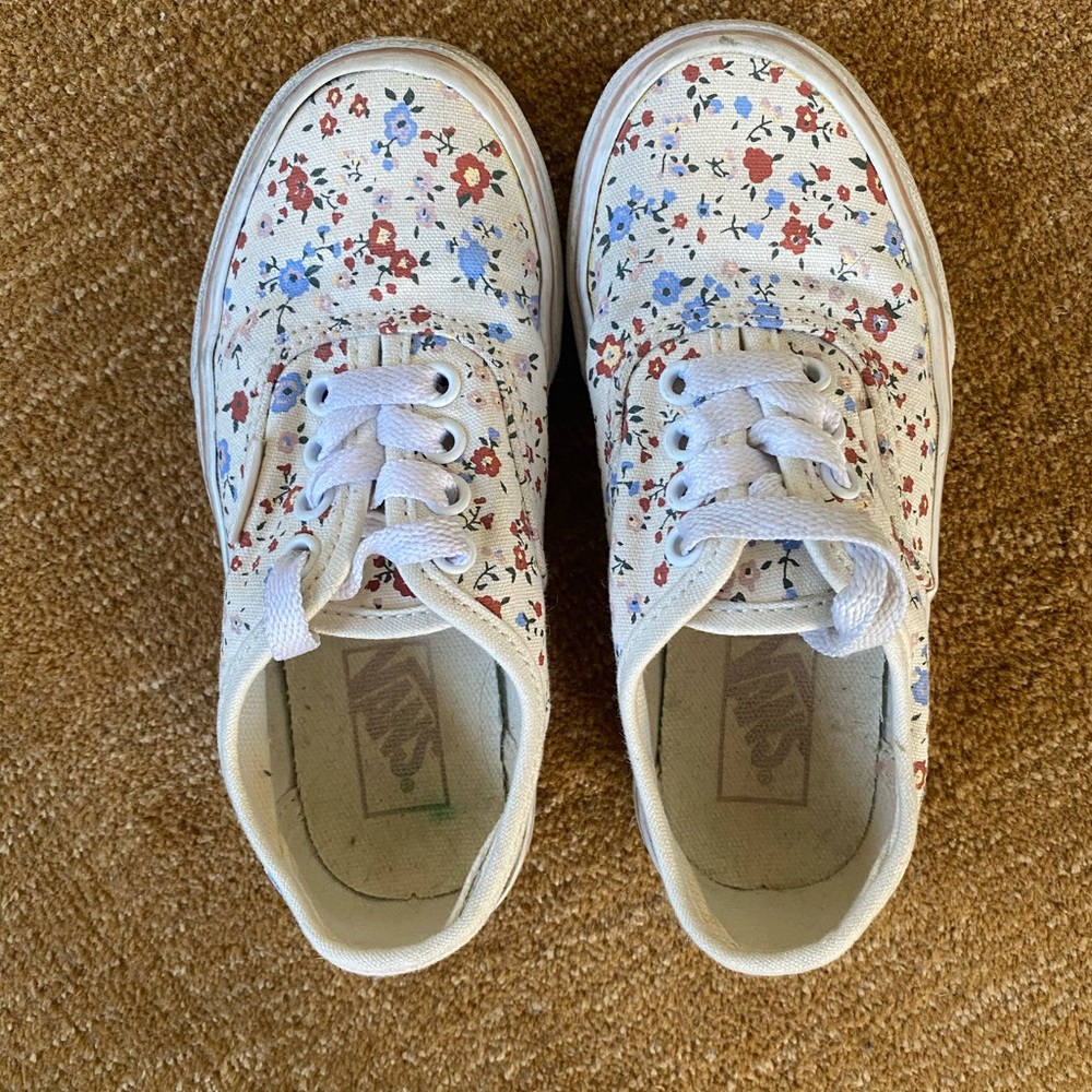 Vans Kids Floral Print Sneakers - White with Red and Blue 11.5 toddler